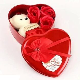 Valentine Special Gifts For Loved Ones - Small Cute Teddy With Heart Shape Tin