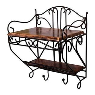 Wrought Iron And Wood Set Top Box Stand with 2 Hooks