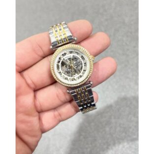 Automatic Fossil Watch For Lady Silver Gold Chain