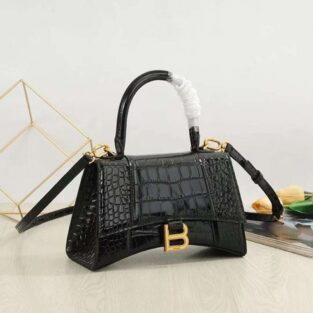 Balenciaga Handbag Hourglass Top Handle Bag Crocodile Embossed Black With OG Box and Dust Bag (5)
