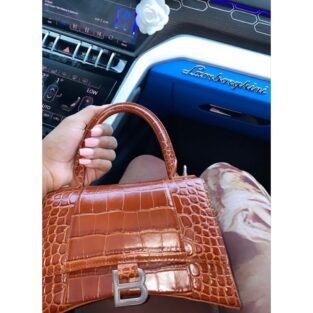 Balenciaga Handbag Hourglass Top Handle Bag Crocodile Embossed Brown With OG Box and Dust Bag