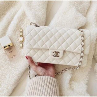 Chanel Handbag Classic Flap Bag Quilted Gold tone Jumbo Shoulder Bag With Dust Bag (White - 114)