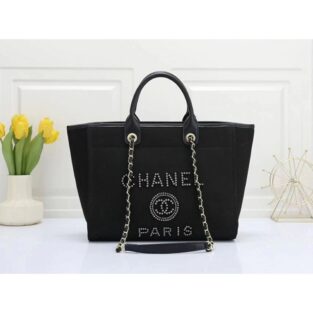 Chanel Handbag Deauville 115 black silver with Dust bag