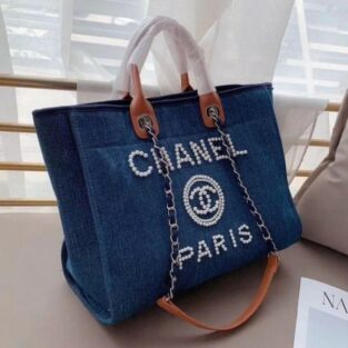 Chanel Handbag Deauville Pearl Canvas Tote Bag 761