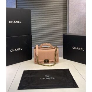 Chanel Paris Boy Bag Python Skin pink Box 356