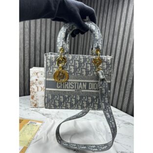 Christian Dior Lady Handbag With OG Box and Dust Bag ( Grey )