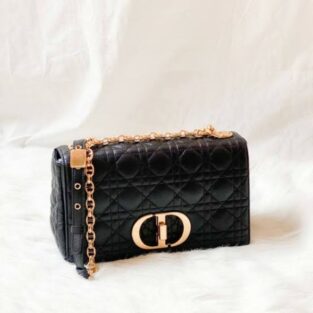 Dior Handbag Caro Supple Cannage Shoulder Bag With OG Box & Dust Bag (Black - 276)