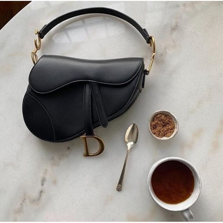 Dior Handbag Saddle Leather Black With OG Box & Dust Bag (Black - 365)