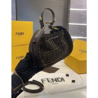 Fendi Handbag Baguette Jacquard FF fabric Bag Brown With box 776