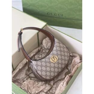 Gucci GG Marmont Half Moon Handbag With OG Box and Dust Bag (Brown)