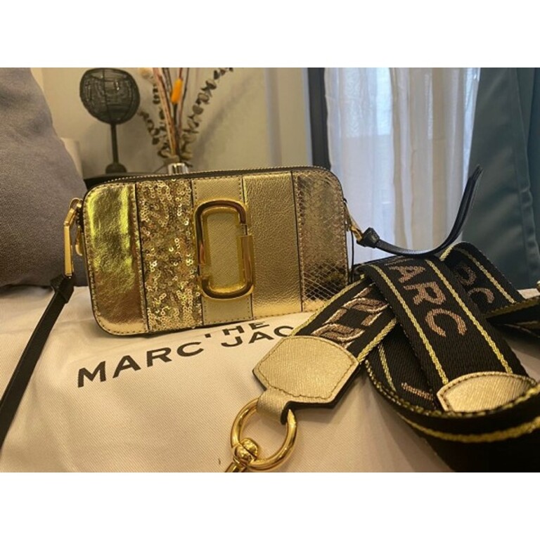 Marc Jacobs Bag Snapshot Sequin Golden With Box & 2 Belt 577