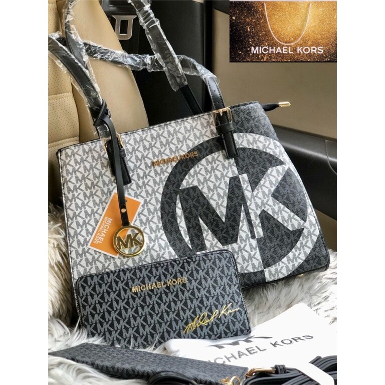 Michael Kors Handbag Combo With Dust Bag Black White