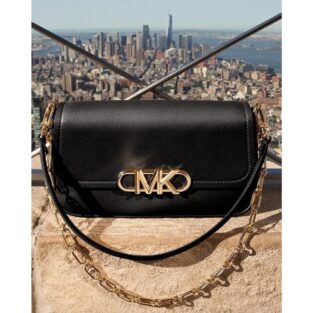 Michael Kors Handbag MK Parker Leather Shoulder Bag With OG Box Dust Bag & Shoulder Strap (Black - 161)