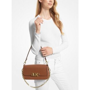 Michael Kors Handbag MK Parker Leather Shoulder Bag With OG Box Dust Bag & Shoulder Strap (Brown - 160)