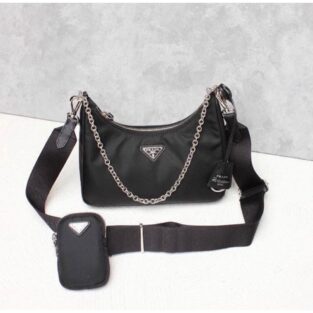 Prada Handbag Re Edition 2005 Nylon Bag With Box & Dust Bag & Sling Chain & Sling Belt & Pouch