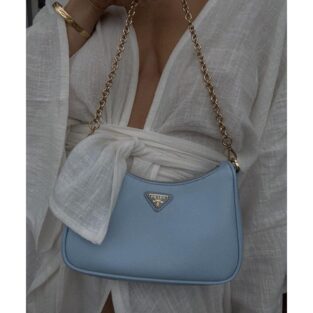 Prada Handbag Sky Blue Sling With Box and Dust Bag (S6)