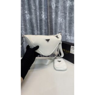 Prada triangle shoulder bag white with box