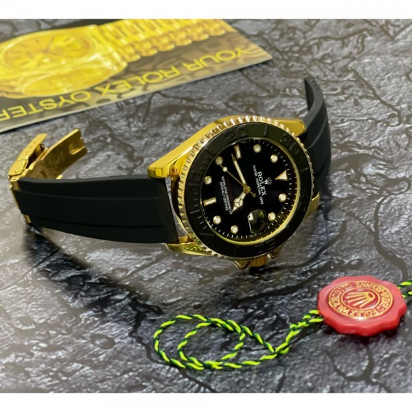 Rolex Yachtmaster Watch Gold Black Quartz