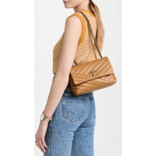 Tory Burch Kira Chevron Shoulder Bag With Adjustable Strap With OG Box & Dust Bag (Brown - 168)