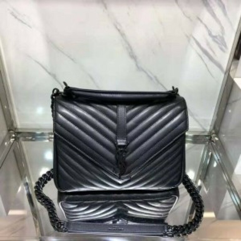 YSL Handbag Saint Laurent College Medium Chain Bag (Black) 9023-2