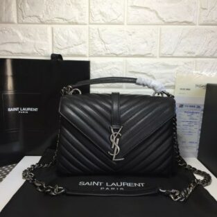 YSL Handbag Saint Laurent College Medium Chain Bag Sliver With OG Box