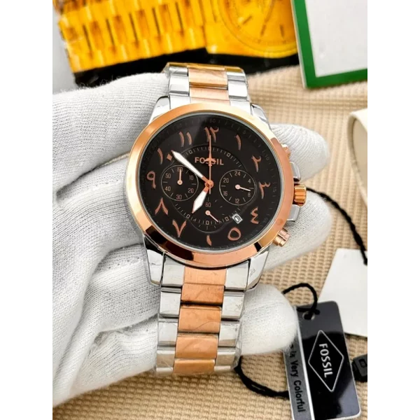 Luxurious Fossil Arabic All Chronograph Working Two Tune Watch For Men (CS4658)