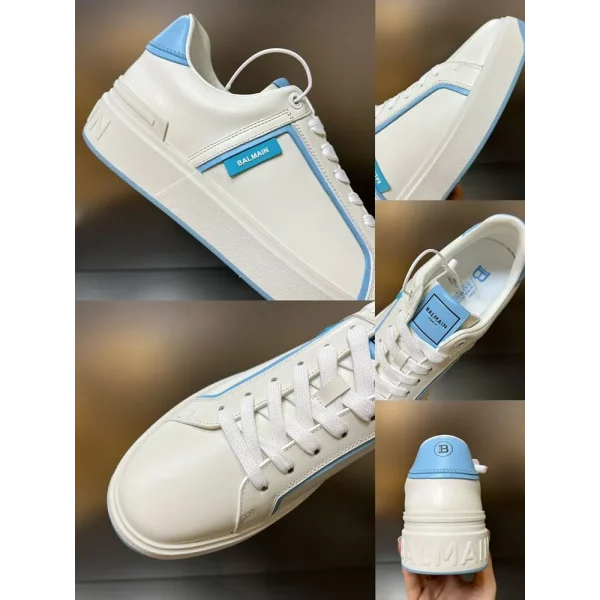 Premium Balmain Paris B Court White Blue Leather Shoes For Men (LAZ2273) - Image 2