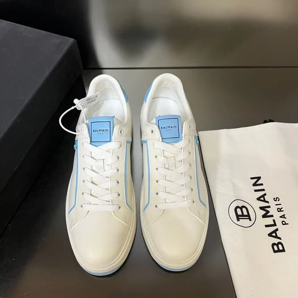 Premium Balmain Paris B Court White Blue Leather Shoes For Men (LAZ2273)